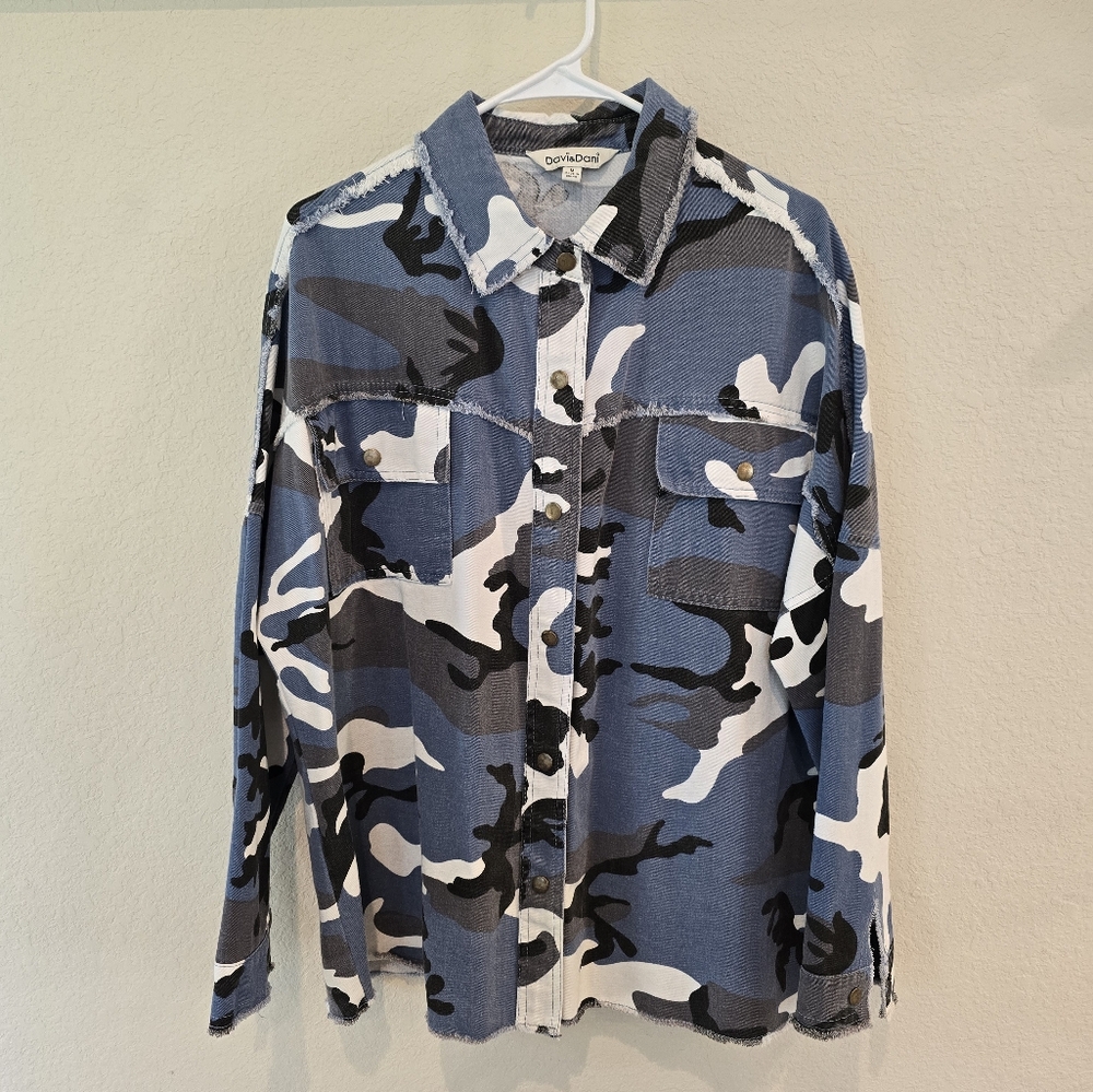 Blue and White Camo Shirt Jacket